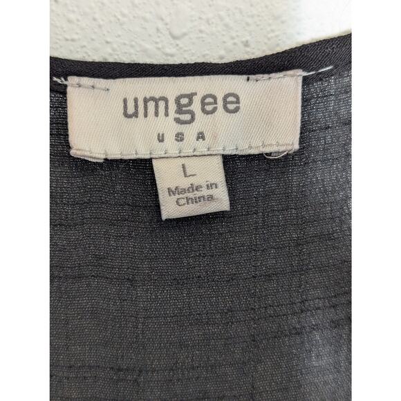 UMGEE Black Gauze Duster Swim Topper Crochet Lace Fringe Sleeveless Tie Front L - Picture 3 of 7